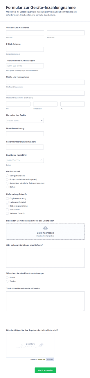 Geräte Rückgabe Anfrageformular