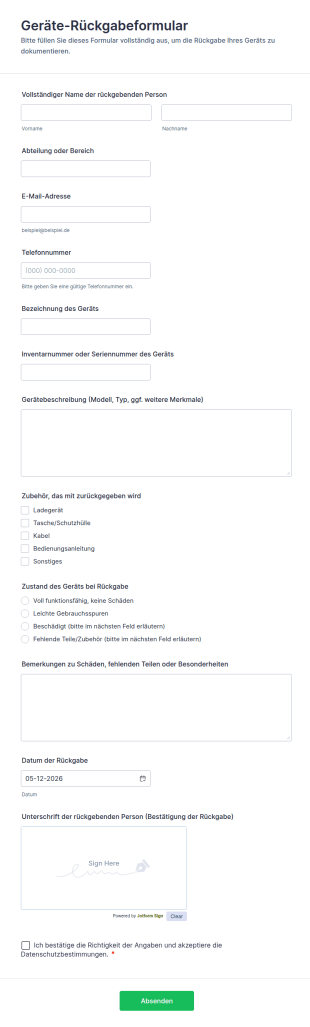 Geräte Rückgabeformular