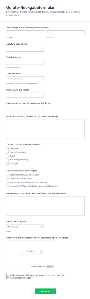 Geräte Rückgabeformular