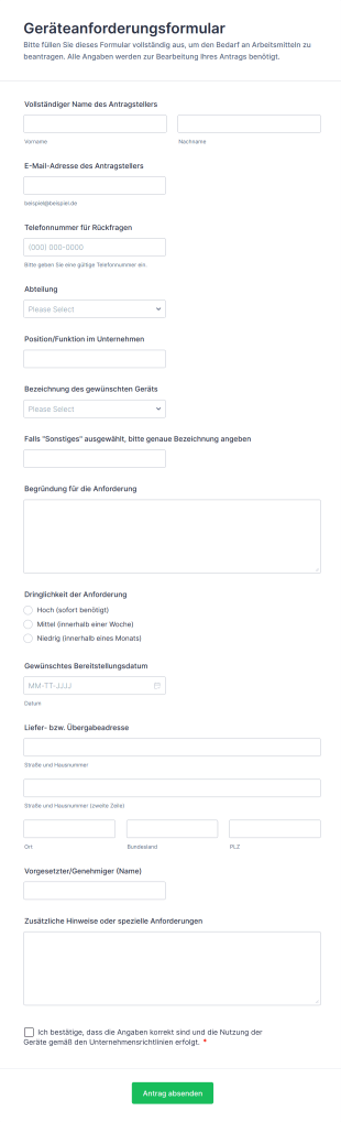 Geräteanforderungsformular
