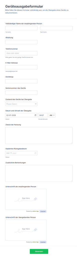 Geräteausgabeformular