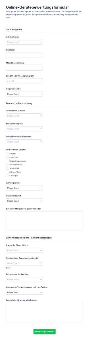 Gerätebewertung Formular