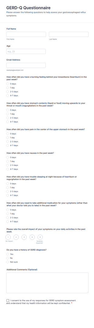 GERD Q Questionnaire Form Template