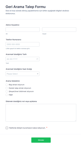 Geri Arama Talep Form Şablonu