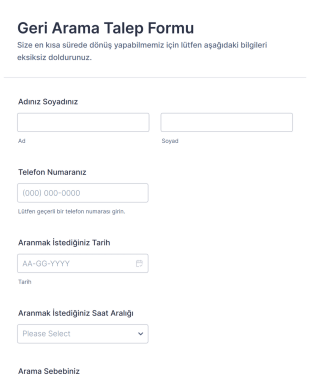 Geri Arama Talep Form Template