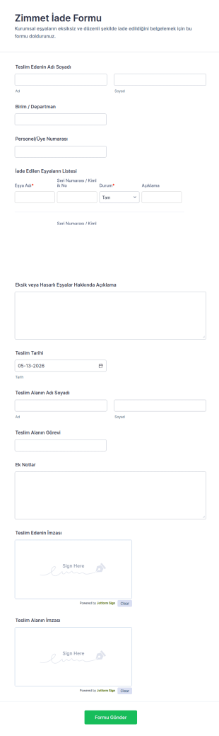 Geri Dönüşüm Eşyası İade Form Şablonu