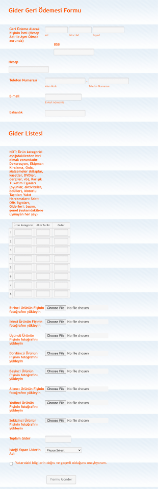 Geri Ödeme Talebi Form Şablonu