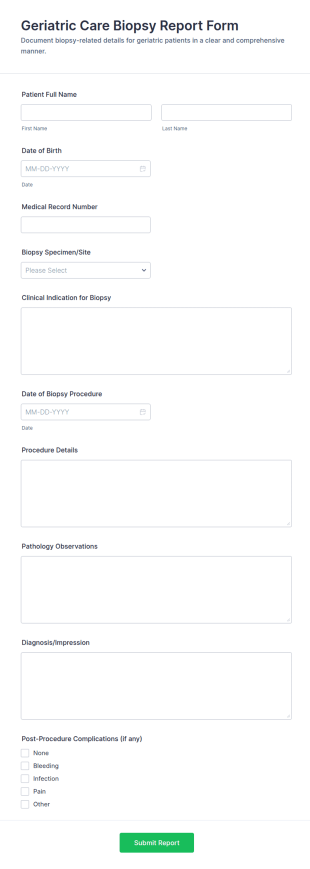 Geriatric Care Biopsy Report Form Template