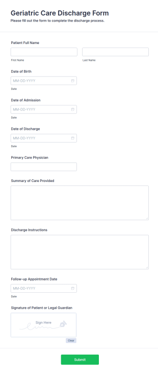 Geriatric Care Discharge Form Template