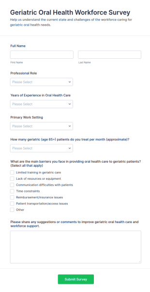 Geriatric Oral Health Workforce Survey Form Template