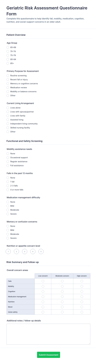 Geriatric Risk Assessment Form Template