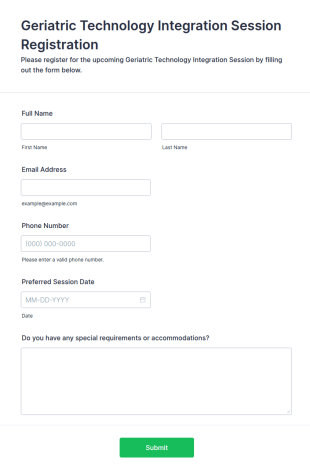 Geriatric Technology Integration Session Registration Form Template