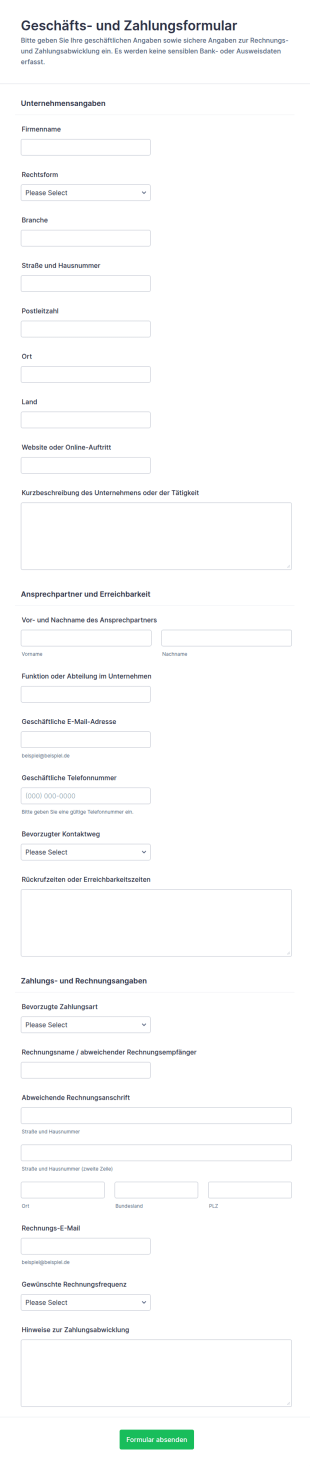 Geschäfts Und Bankdaten Formular