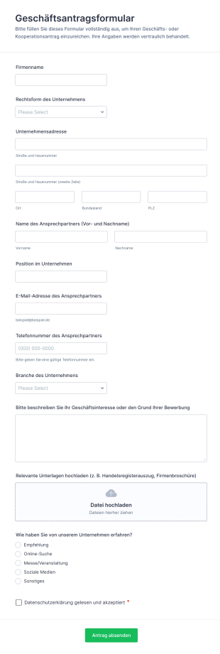 Geschäftsantragsformular