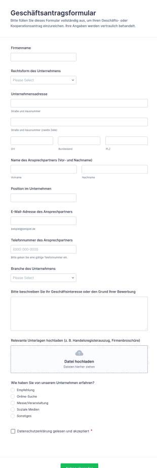 Geschäftsantragsformular
