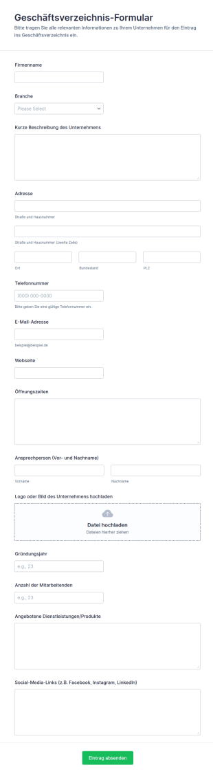 Geschäftseintragsformular