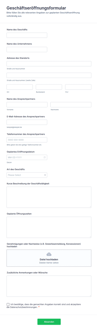 Geschäftseröffnungsformular