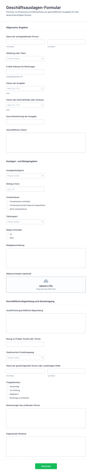 Geschäftskostenantrag Formular