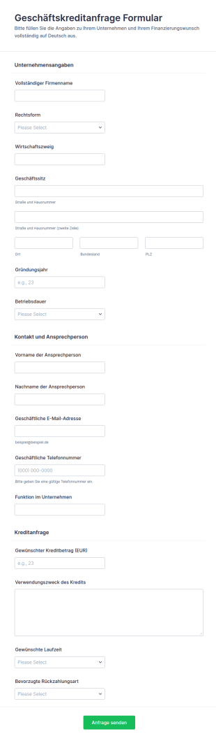 Geschäftskredit Antragsformular