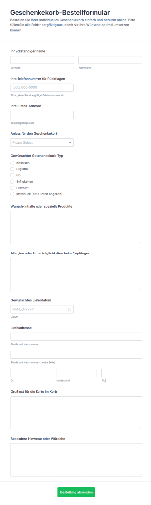 Geschenkkorb Bestellformular