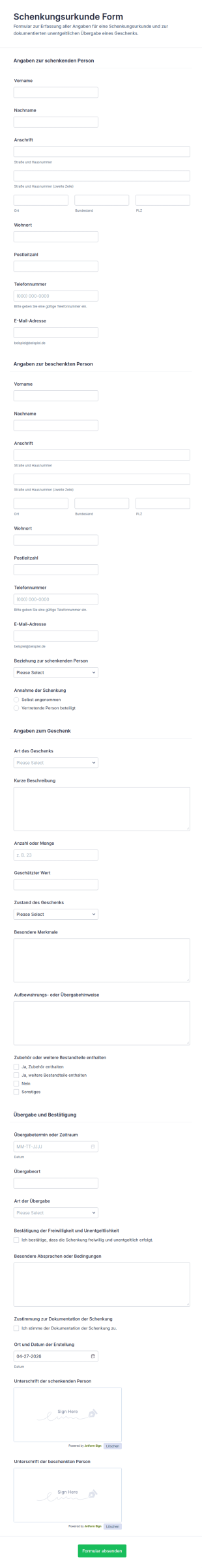 Geschenkträgerurkunden Formular 🎁