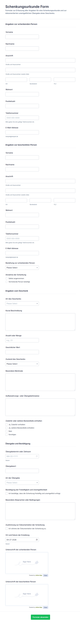 Geschenkträgerurkunden Formular 🎁