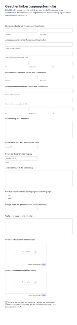 Geschenkübermittlung Formular 🎁