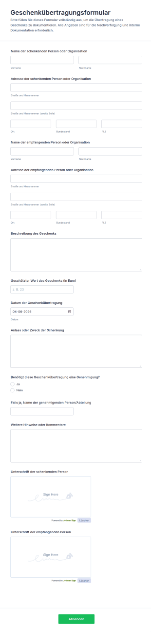 Geschenkübermittlung Formular 🎁