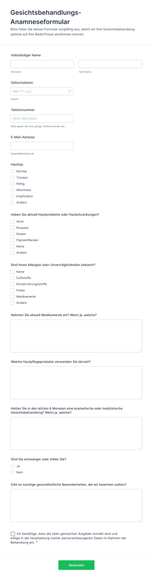 Gesichtsbehandlungs Anamneseformular