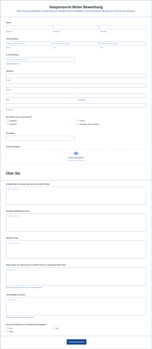 Gesponsorte Reiter Bewerbung Form Template