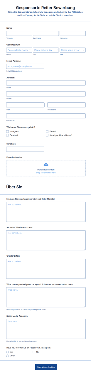 Gesponsorte Reiter Bewerbung