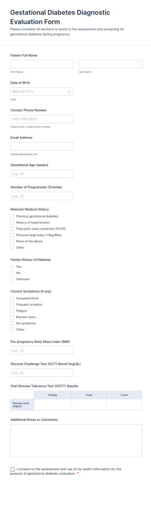Gestational Diabetes Diagnostic Evaluation Form Template