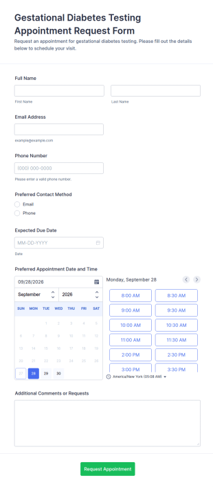 Gestational Diabetes Testing Appointment Request Form Template