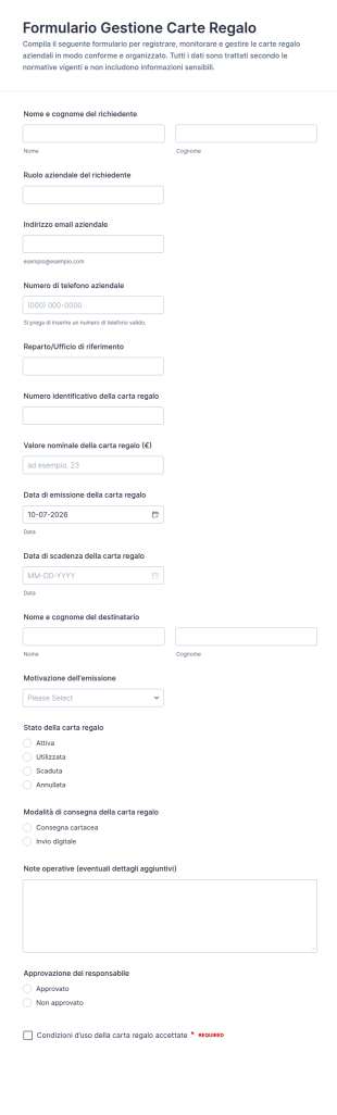 Gestione Buoni Regalo Form