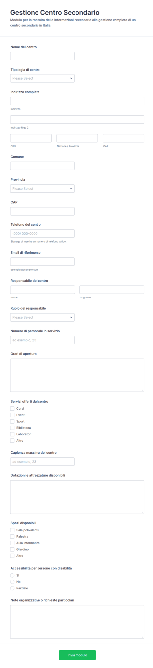 Gestione Del Subcentro Form