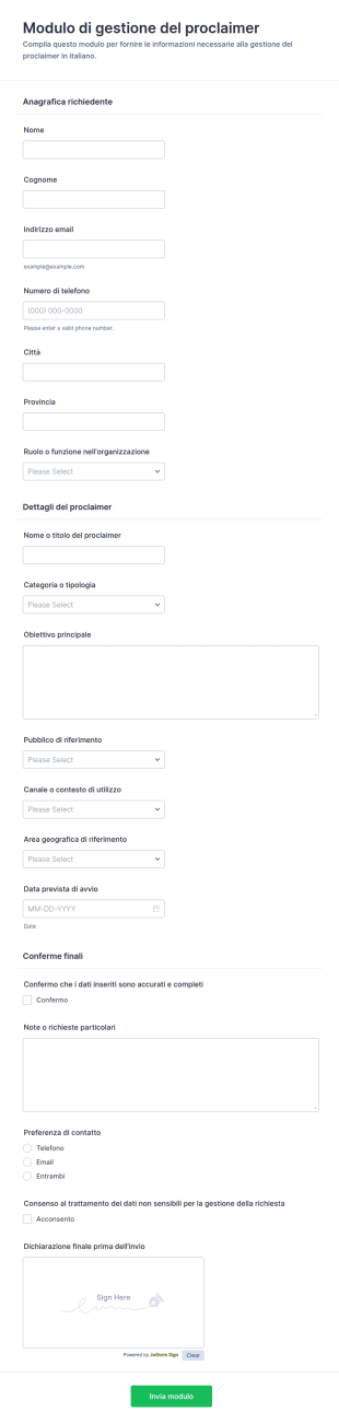 Gestione Dichiarazioni Form
