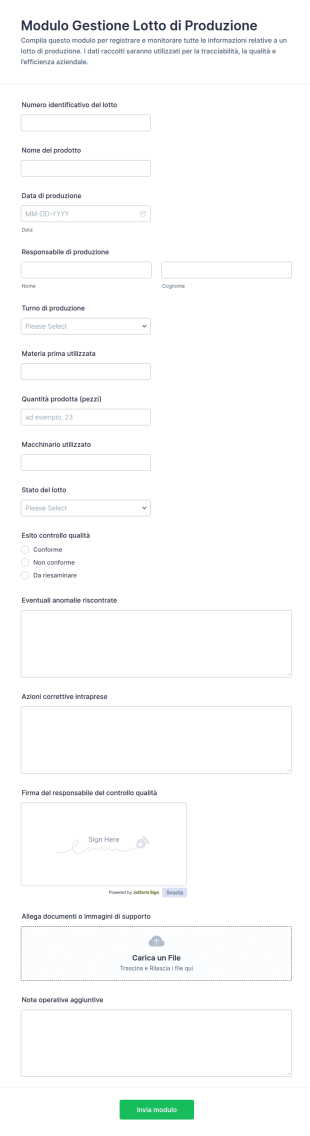 Gestione Lotti Di Produzione Form