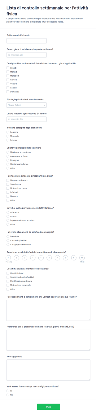 Gestione Settimanale Degli Esercizi