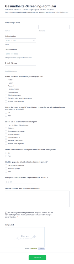 Gesundheits Screening Formular