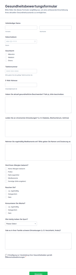 Gesundheitsbewertungsformular