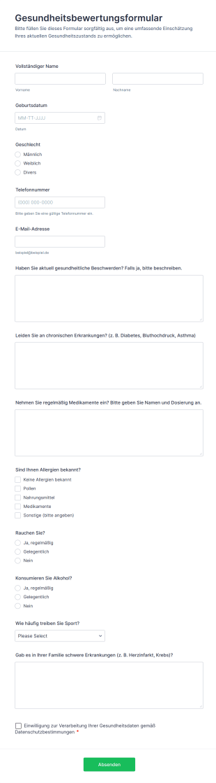 Gesundheitsbewertungsformular