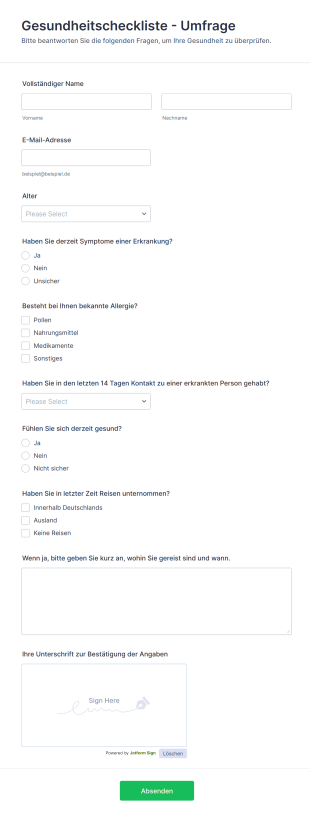 Gesundheitscheckliste Umfrage