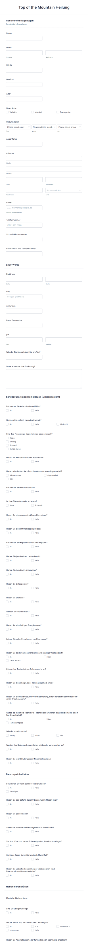 Gesundheitsfragebogen Form Template