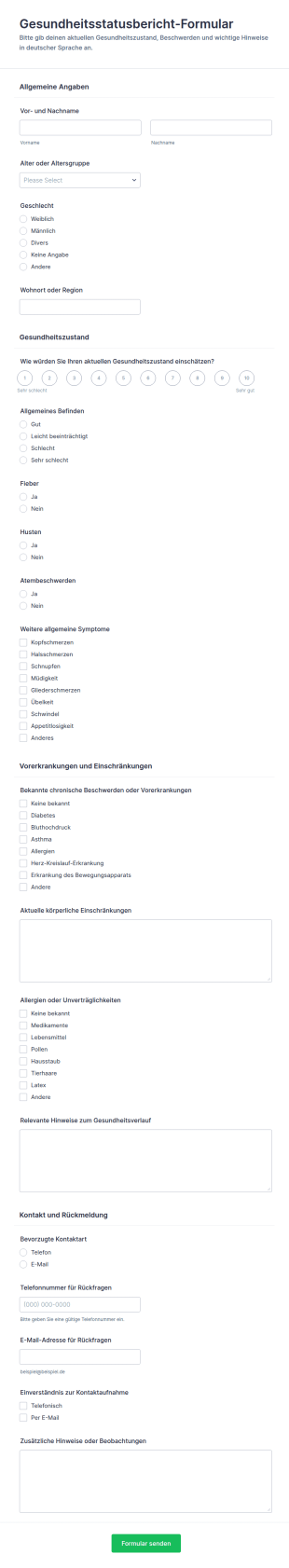 Gesundheitsstatusbericht Fragebogen