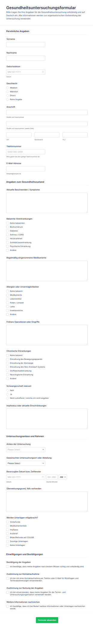 Gesundheitsuntersuchungsformular