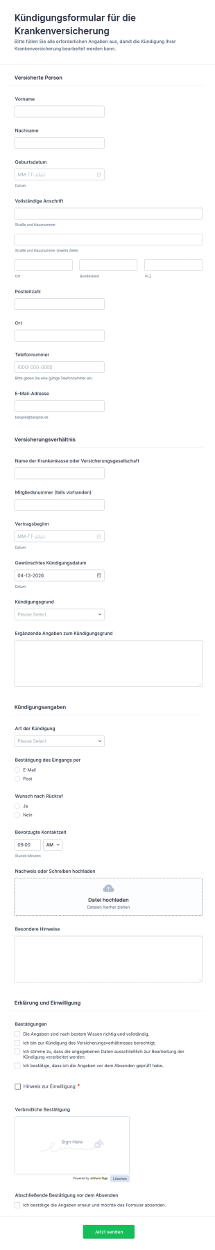 Gesundheitsversicherungs Kündigungsformular