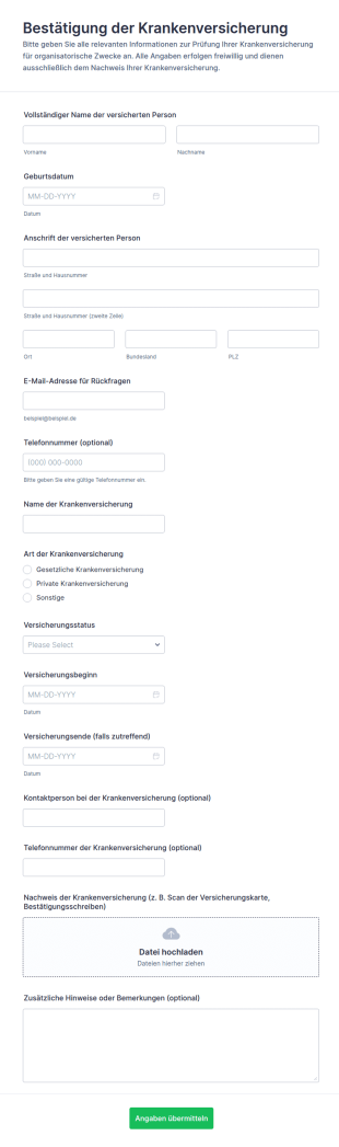Gesundheitsversicherungsüberprüfungsformular