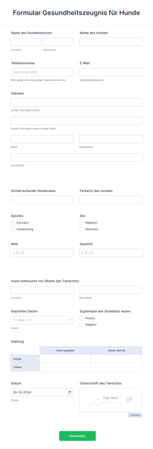 Gesundheitszeugnis Hund Vordruck Als PDF Form Template