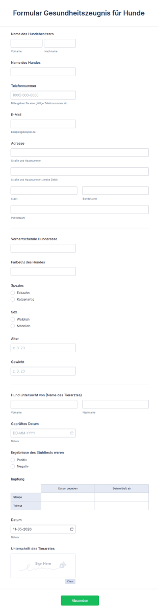 Gesundheitszeugnis Hund Vordruck Als PDF