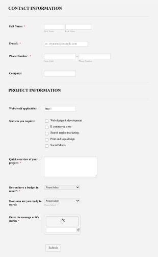 Get A Quote Web Design Form Template